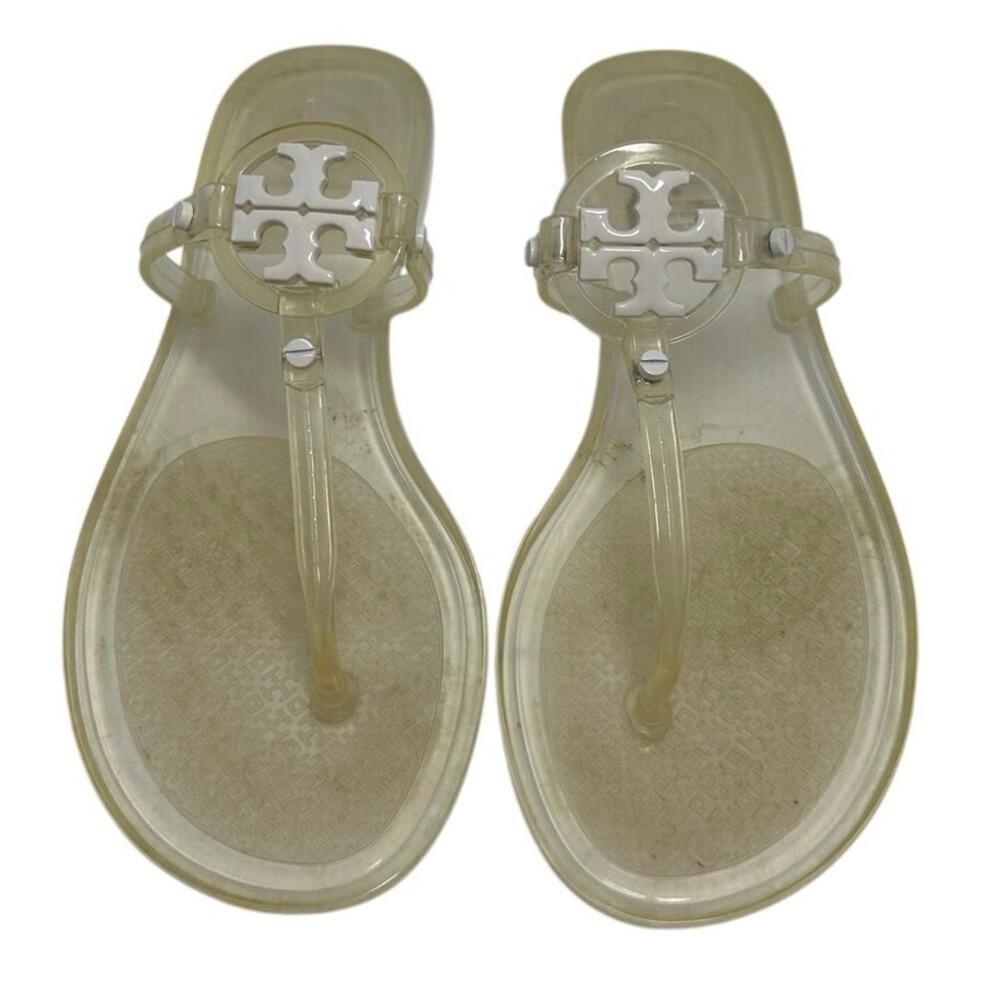 Tory Burch Mini Miller Jelly Sandals, clear finish, signature medallion detail.